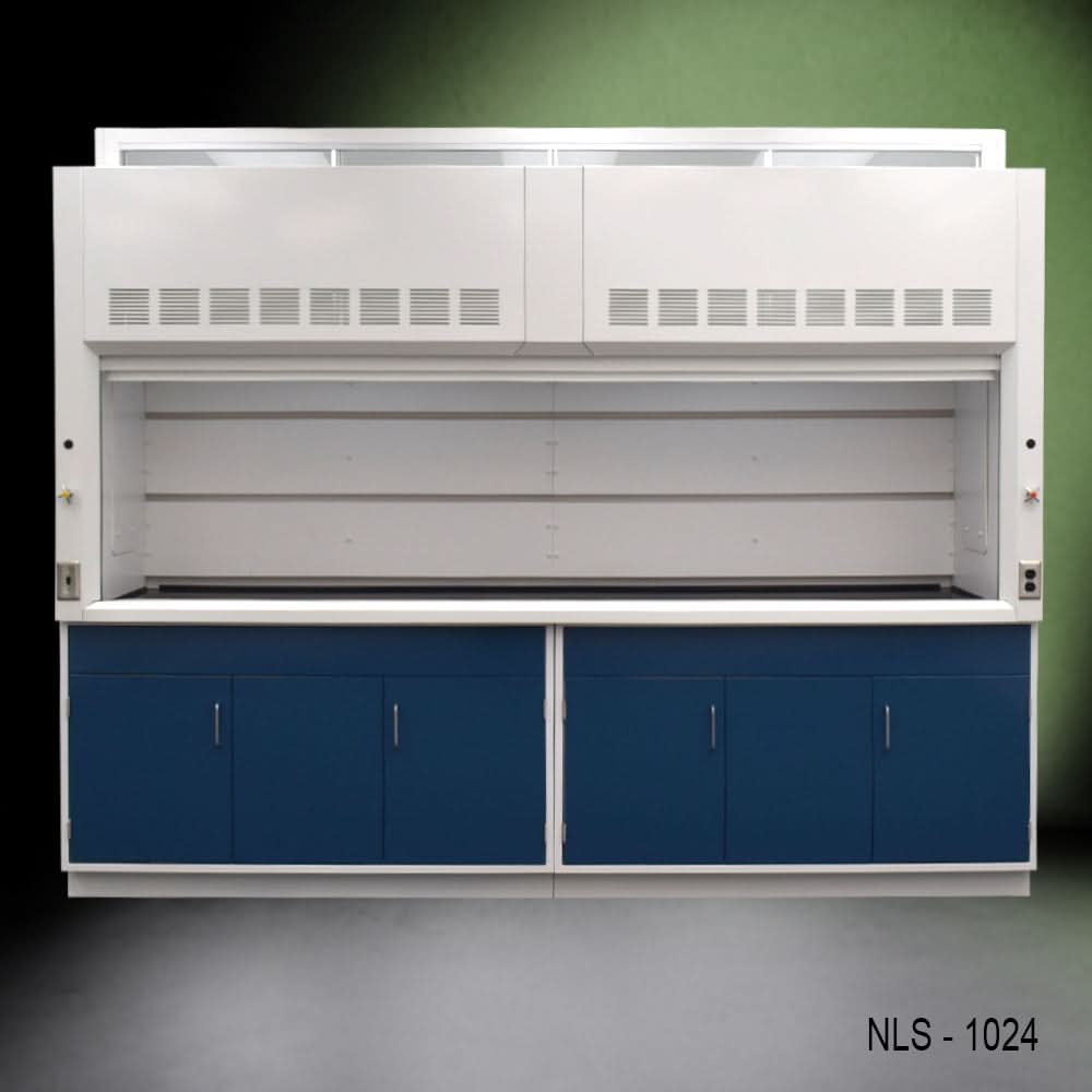10′ x 48″ Fisher American Fume Hood w/ Blue General Storage Cabinets