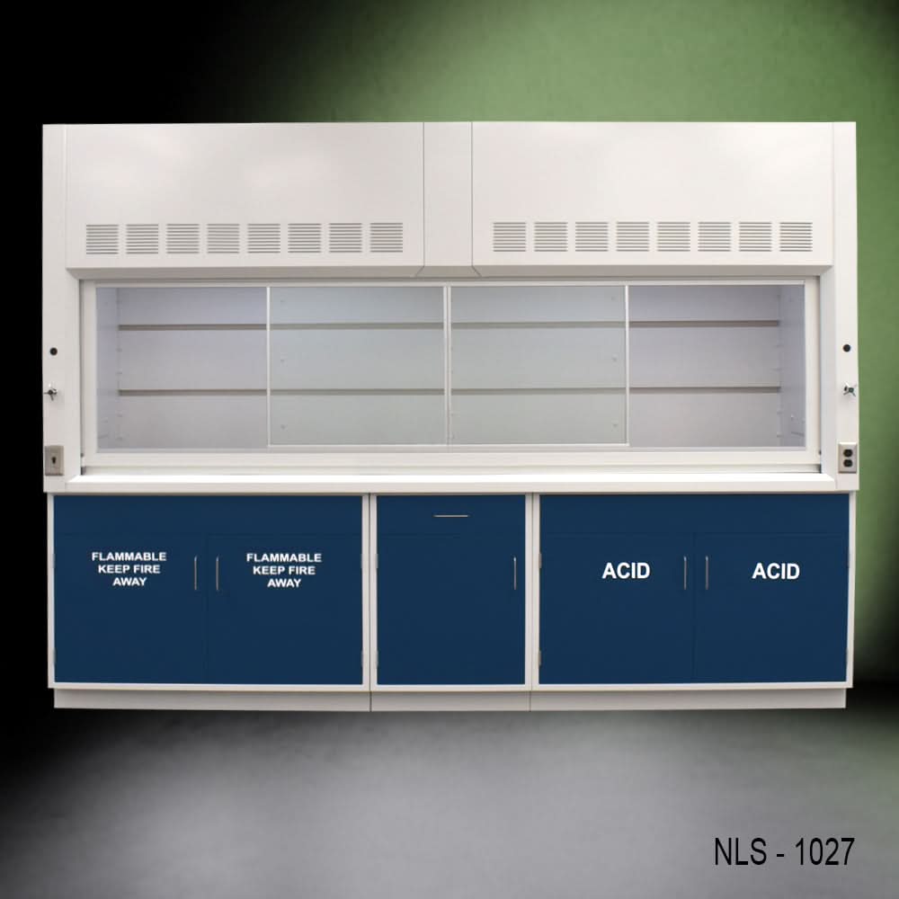 10′ x 48″ Fisher American Chemical Fume Hood w/ Blue ACID & Flammable Storage