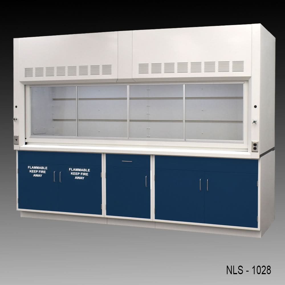 10′ x 48″ Fisher American Fume Hood w/ Blue Flammable & General Storage Cabinets