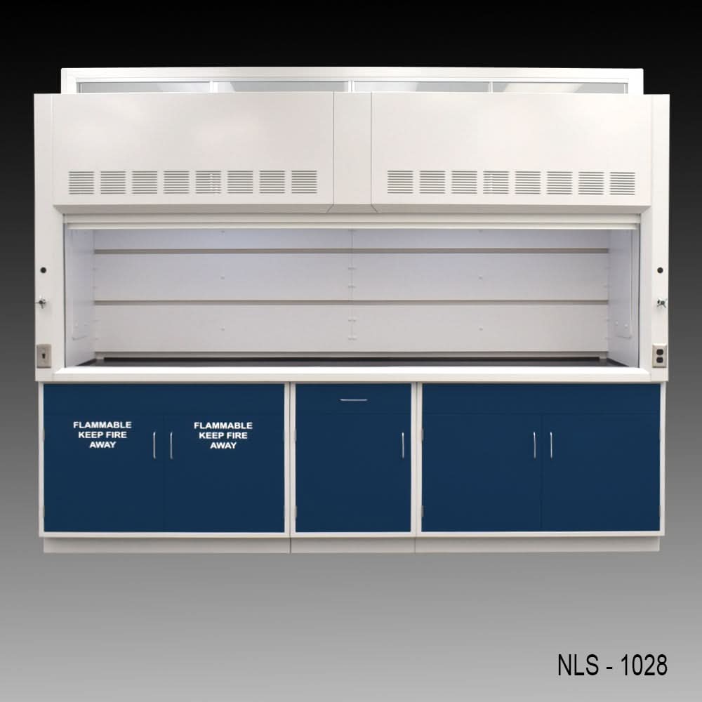 10′ x 48″ Fisher American Fume Hood w/ Blue Flammable & General Storage Cabinets