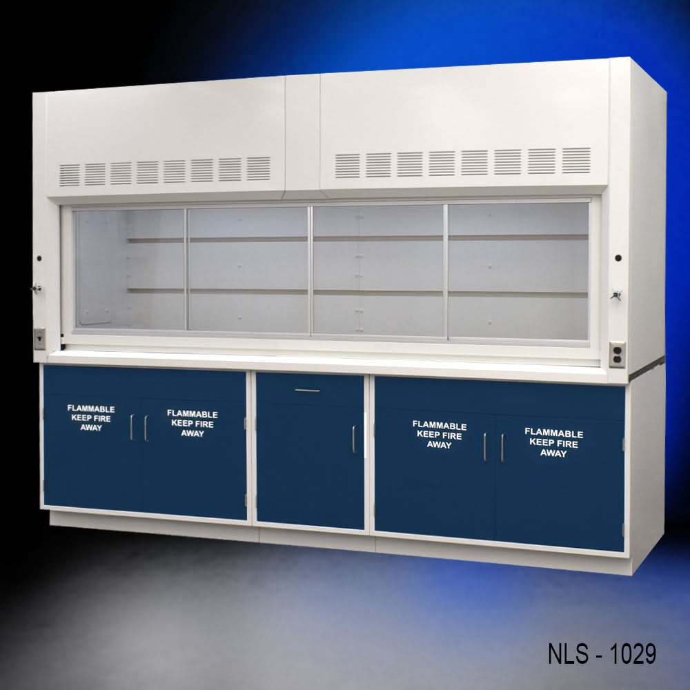 10′ x 48″ Fisher American Fume Hood w/ Blue Flammable Storage Cabinets