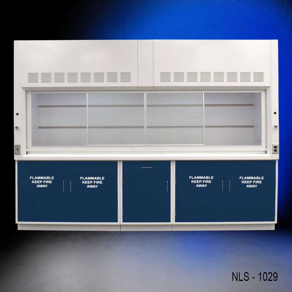 10′ x 48″ Fisher American Fume Hood w/ Blue Flammable Storage Cabinets