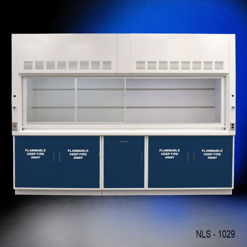 10′ x 48″ Fisher American Fume Hood w/ Blue Flammable Storage Cabinets