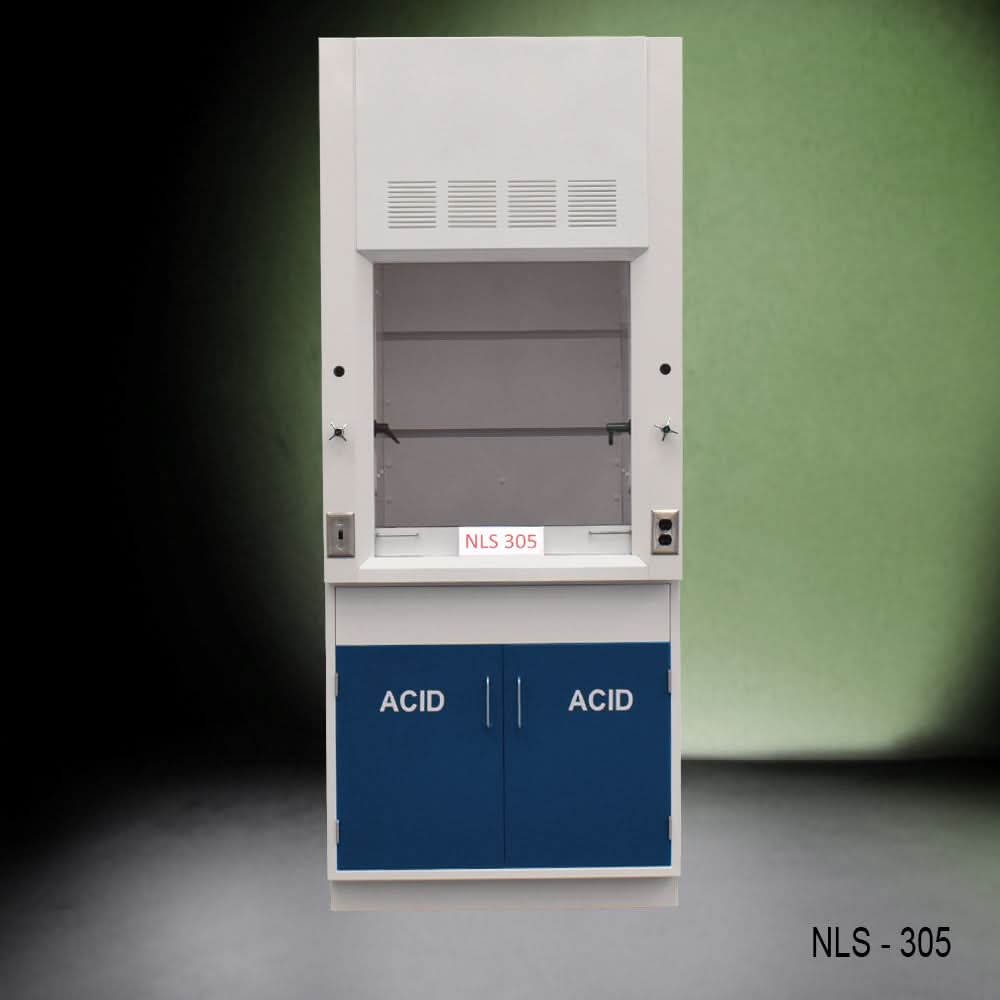 3′ Fisher American Fume Hood w/ Blue Acid Cabinets