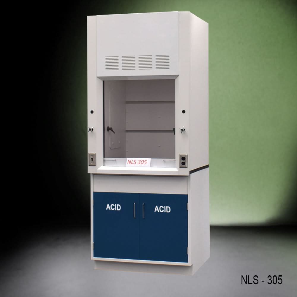 3′ Fisher American Fume Hood w/ Blue Acid Cabinets
