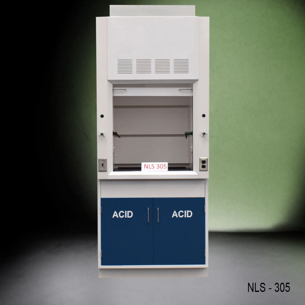 3′ Fisher American Fume Hood w/ Blue Acid Cabinets