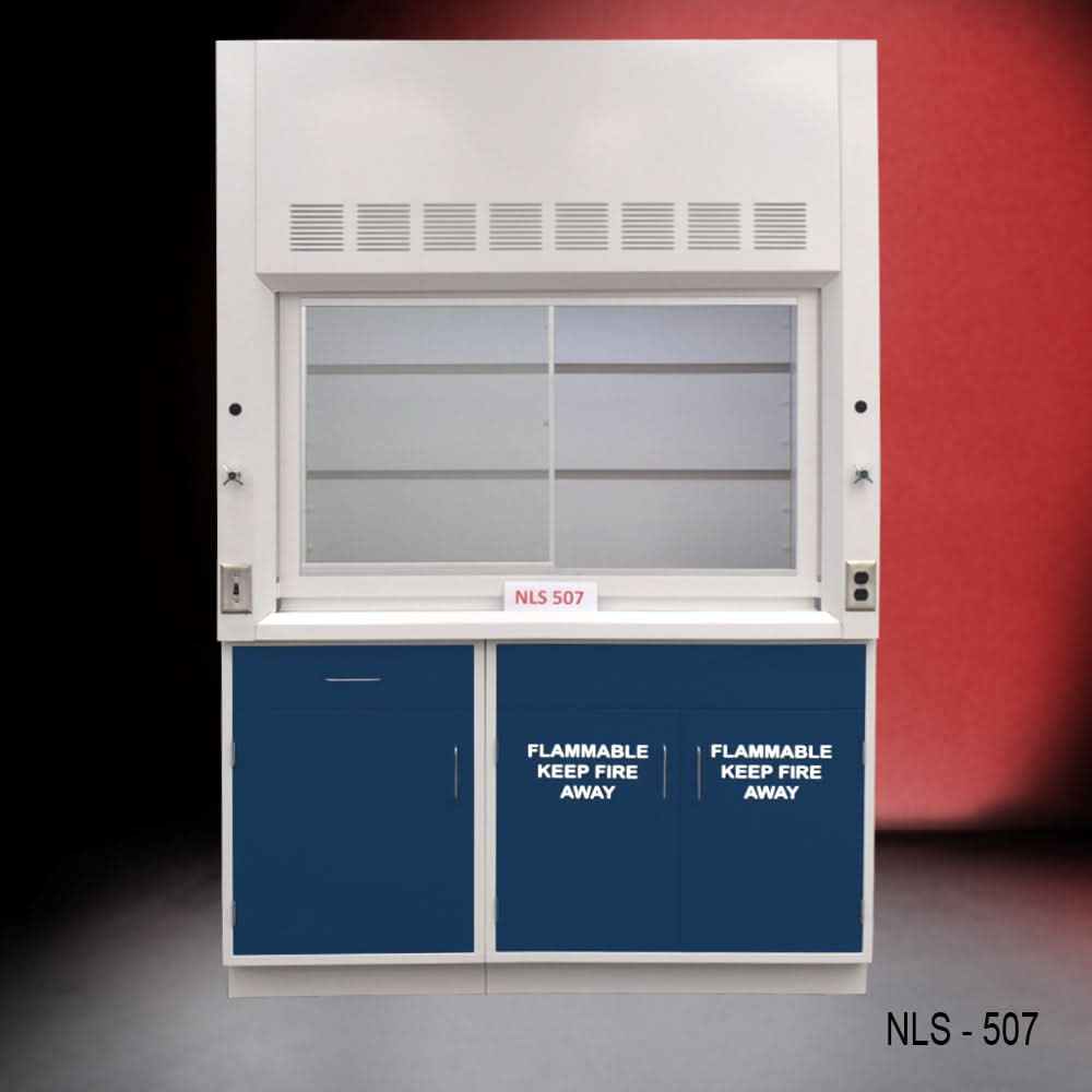 5′ Fisher American Fume Hood w/ Blue Flammable Storage