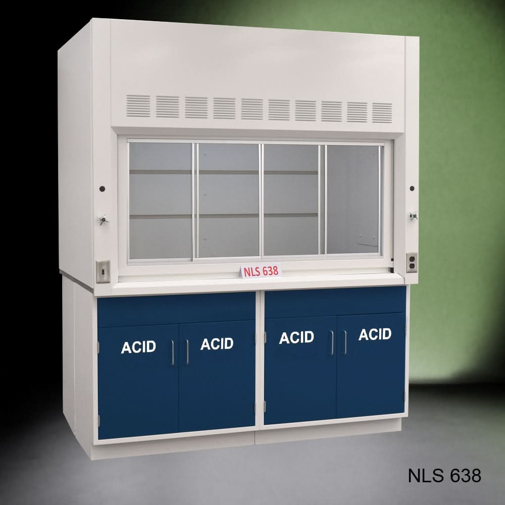 6′ x 4′ Fisher American Fume Hood w/ Blue ACID Storage Cabinets