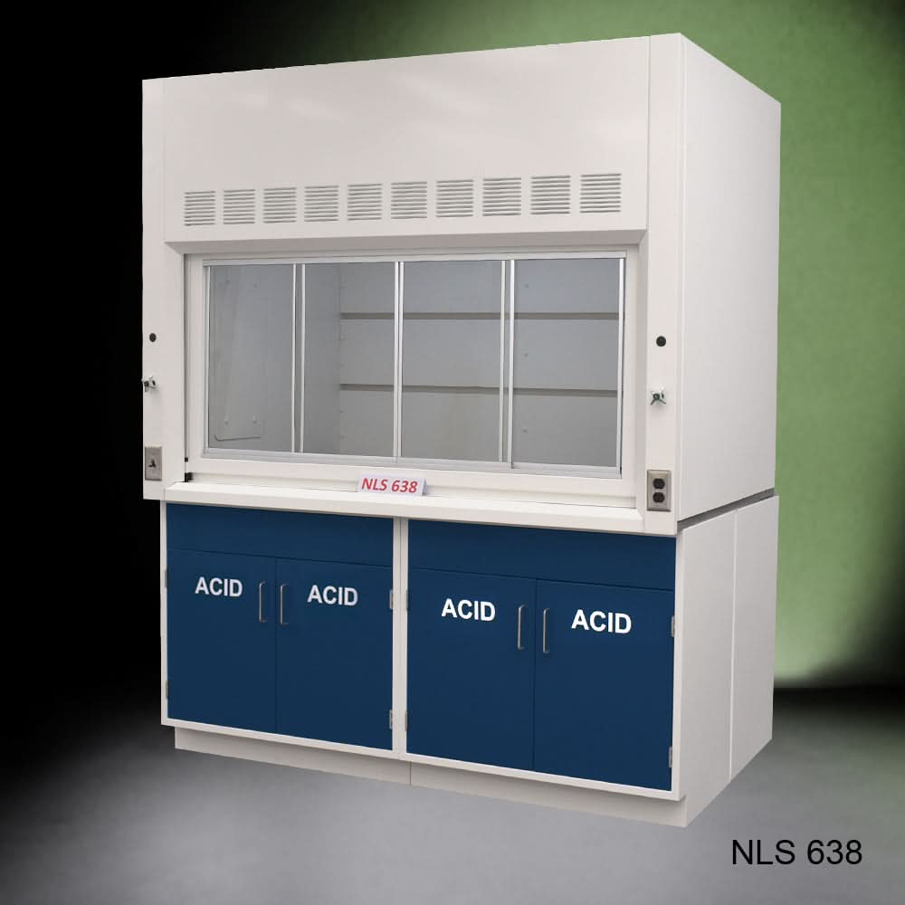 6′ x 4′ Fisher American Fume Hood w/ Blue ACID Storage Cabinets