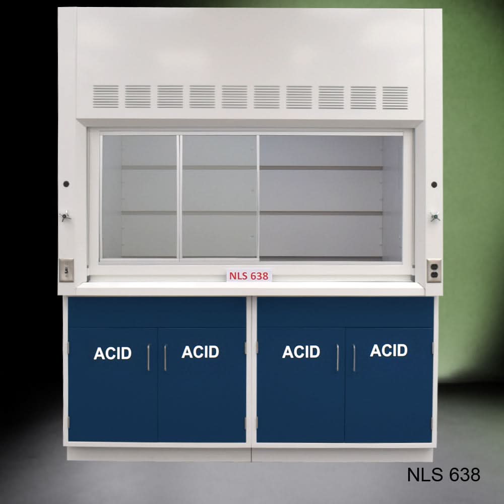 6′ x 4′ Fisher American Fume Hood w/ Blue ACID Storage Cabinets