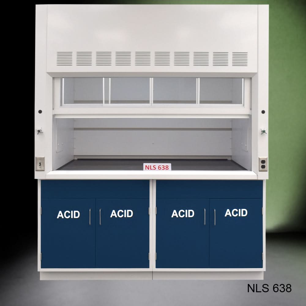 6′ x 4′ Fisher American Fume Hood w/ Blue ACID Storage Cabinets
