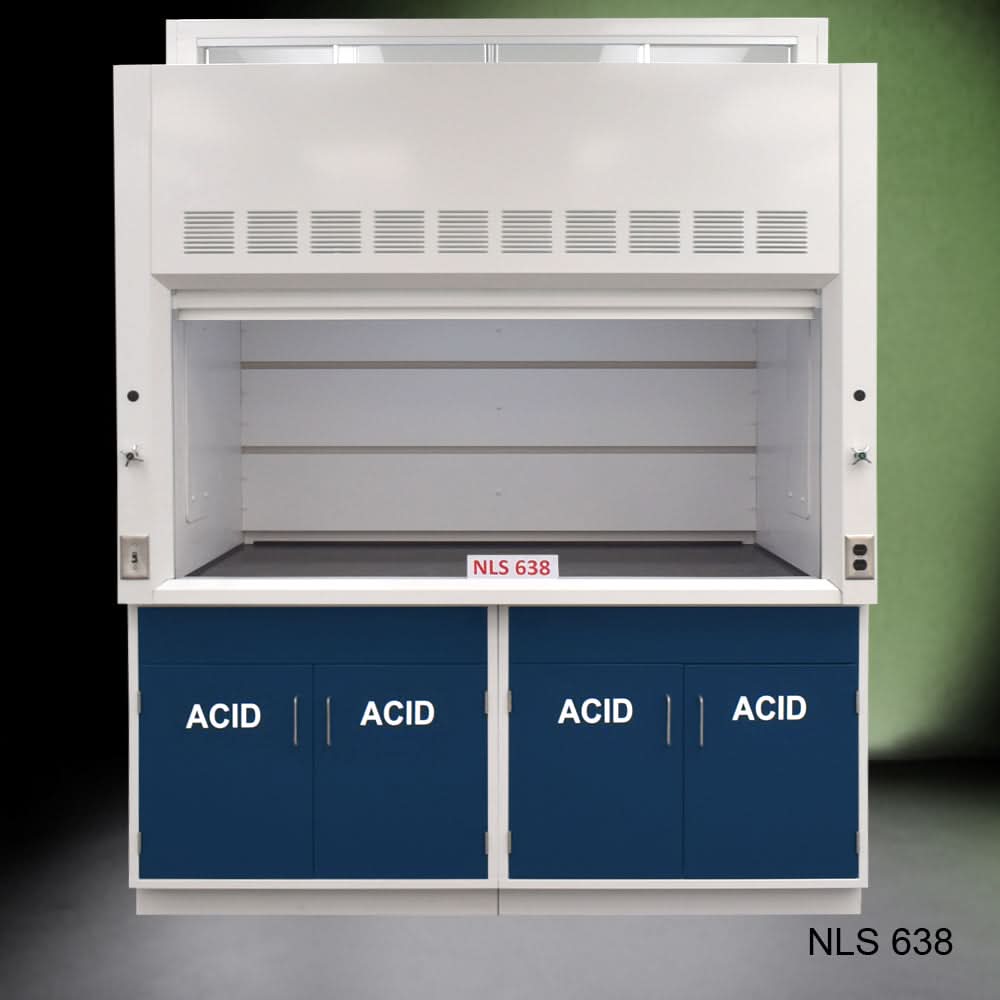 6′ x 4′ Fisher American Fume Hood w/ Blue ACID Storage Cabinets