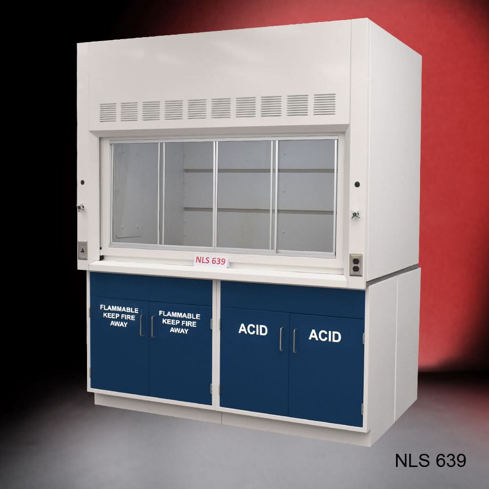 6′ x 4′ Fisher American Fume Hood w/ Blue Flammable & ACID Storage