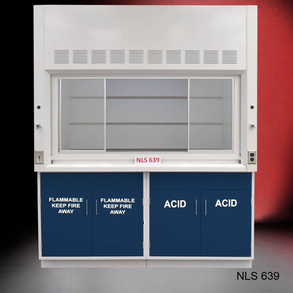 6′ x 4′ Fisher American Fume Hood w/ Blue Flammable & ACID Storage