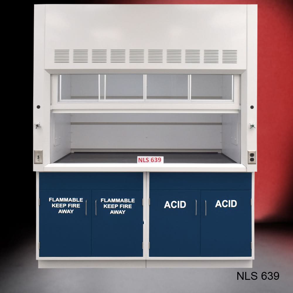 6′ x 4′ Fisher American Fume Hood w/ Blue Flammable & ACID Storage