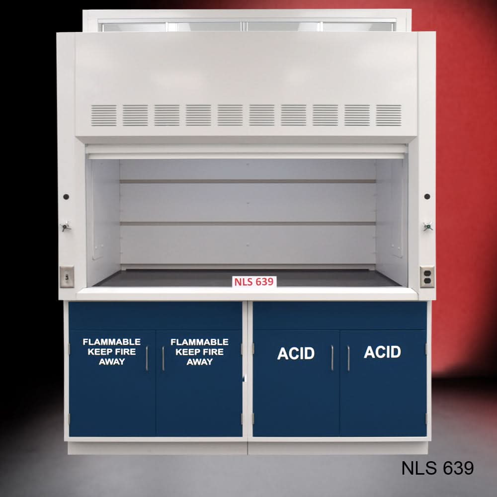 6′ x 4′ Fisher American Fume Hood w/ Blue Flammable & ACID Storage