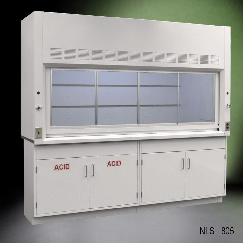 8′ Fisher American Fume Hood w/ Acid & General Cabinets