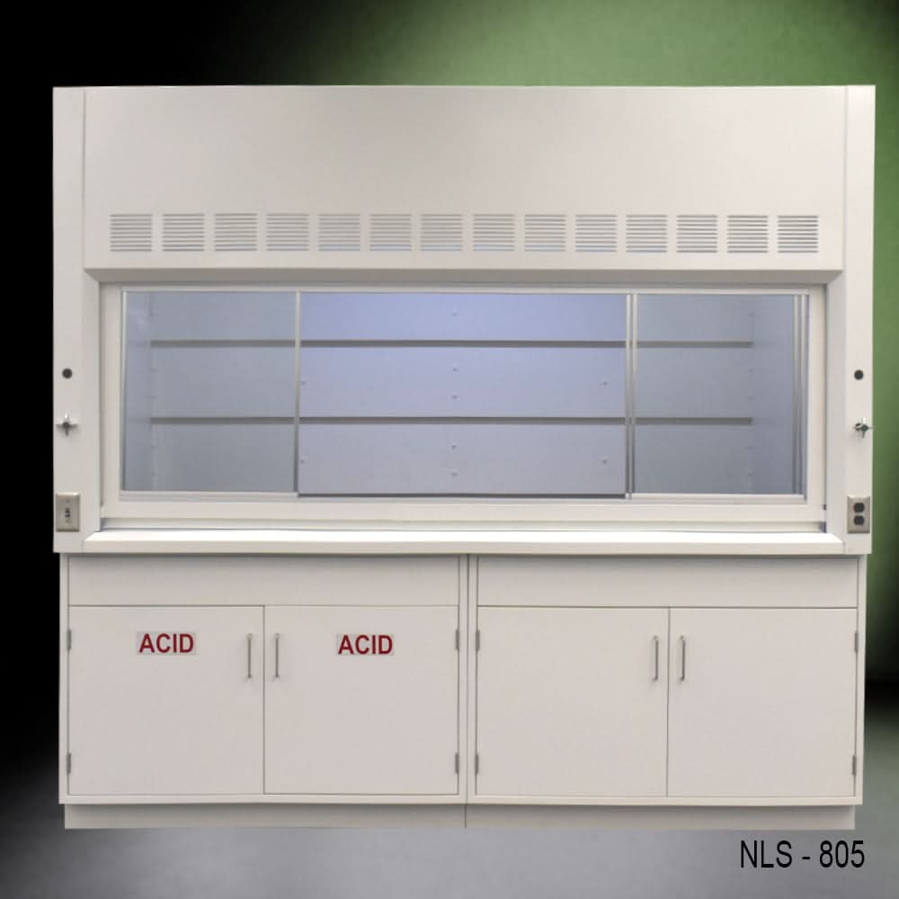 8′ Fisher American Fume Hood w/ Acid & General Cabinets