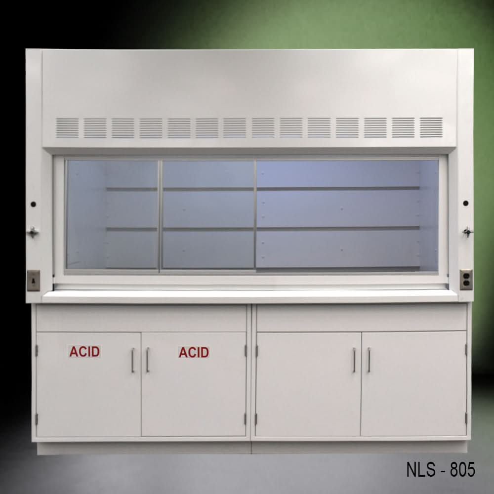 8′ Fisher American Fume Hood w/ Acid & General Cabinets