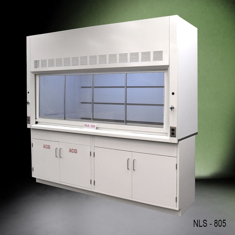8′ Fisher American Fume Hood w/ Acid & General Cabinets