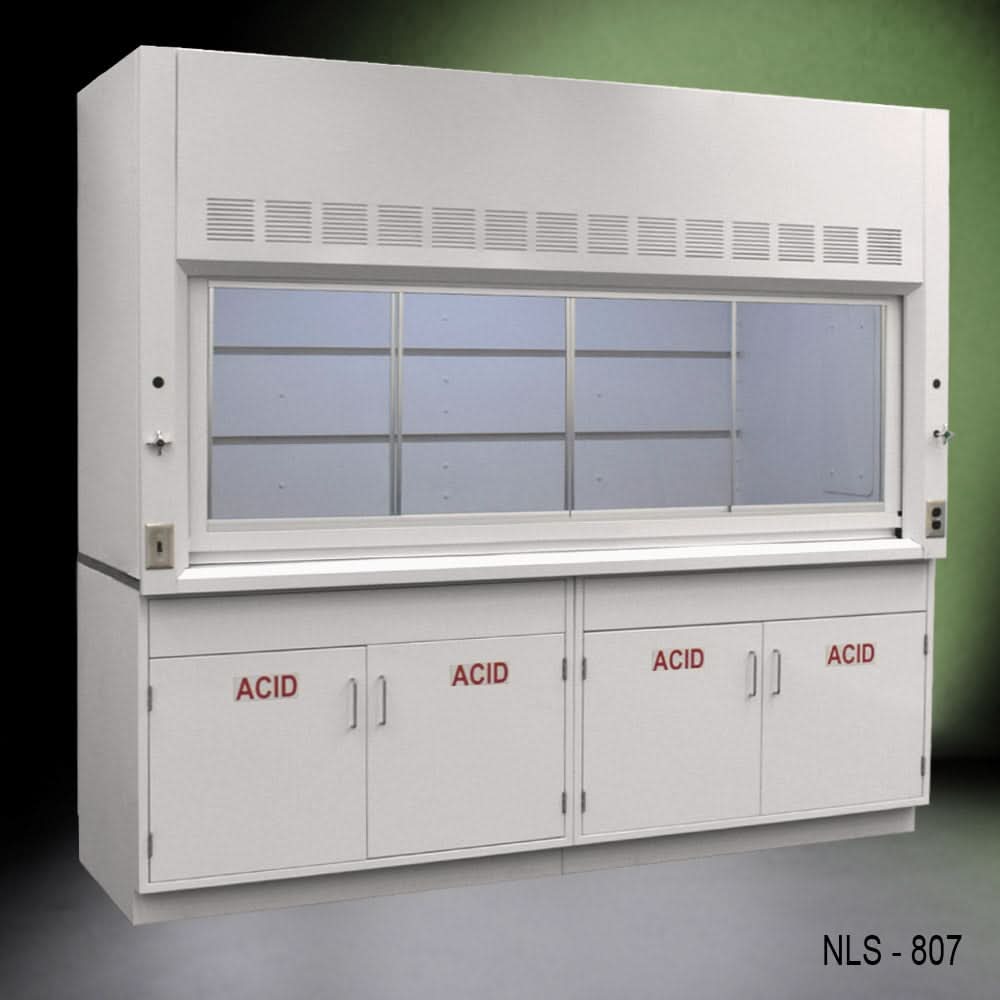 8′ Fisher American Fume Hood w/ ACID Storage Cabinets
