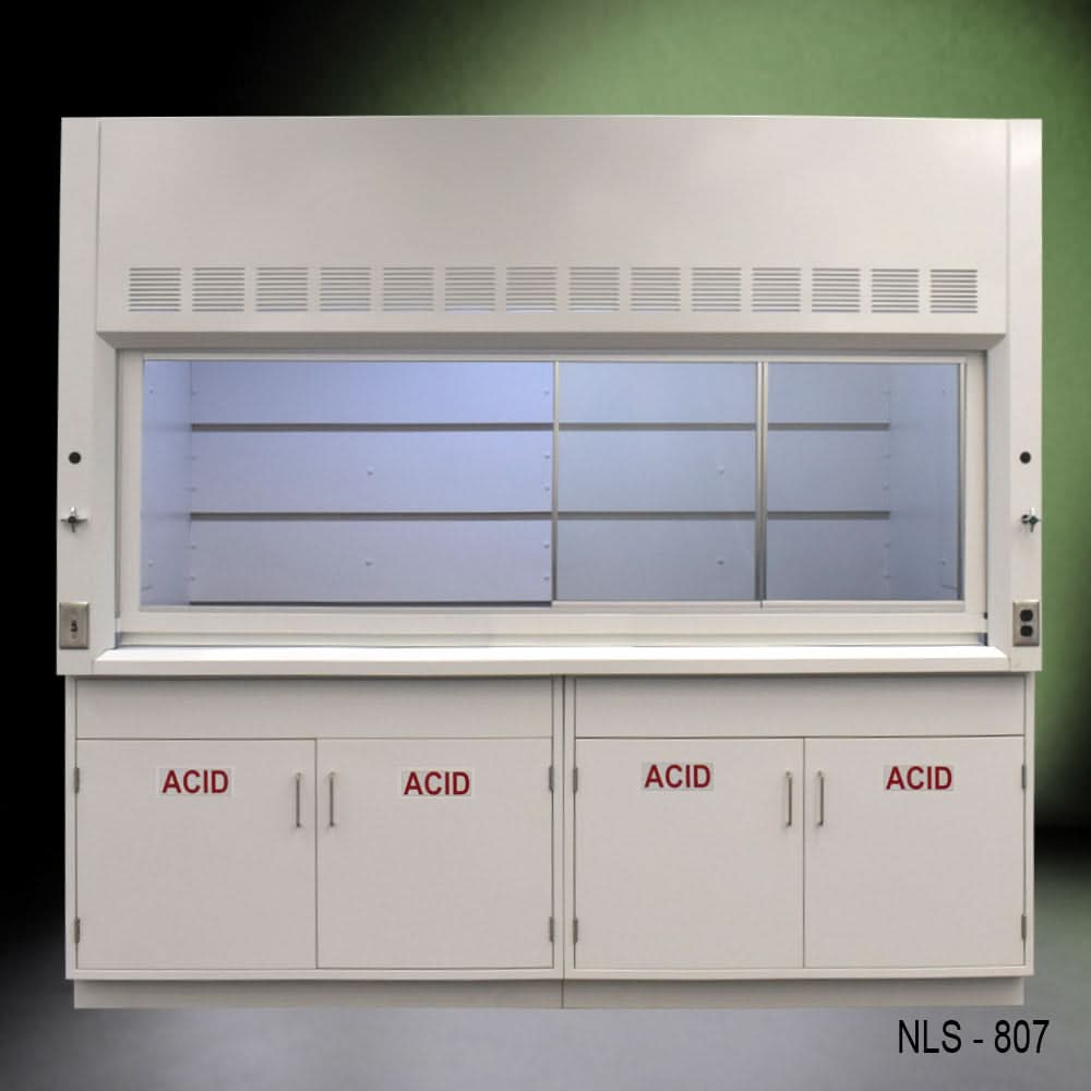 8′ Fisher American Fume Hood w/ ACID Storage Cabinets