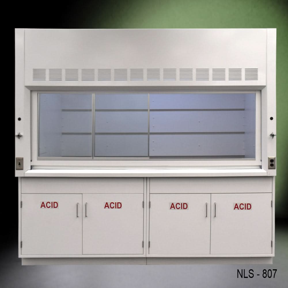 8′ Fisher American Fume Hood w/ ACID Storage Cabinets