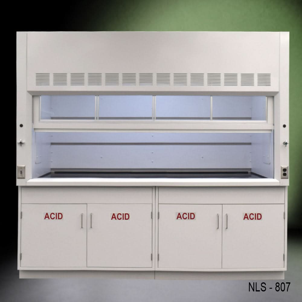 8′ Fisher American Fume Hood w/ ACID Storage Cabinets