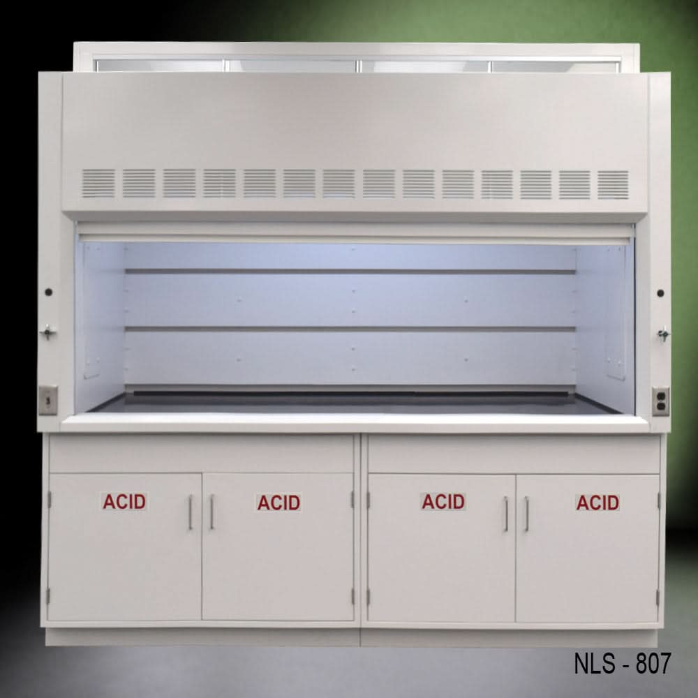 8′ Fisher American Fume Hood w/ ACID Storage Cabinets