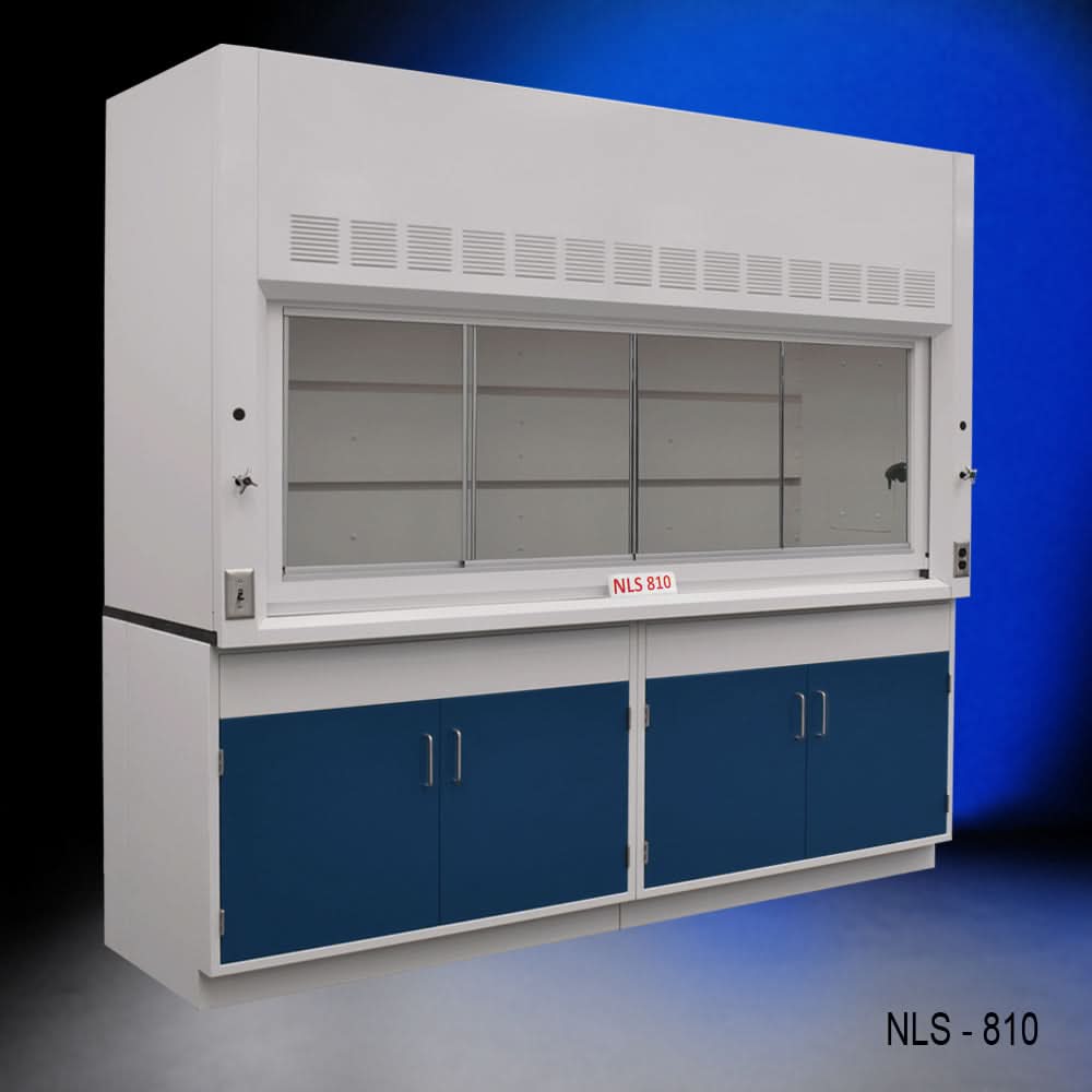 8′ Fisher American Fume Hood w/ Blue Cabinets