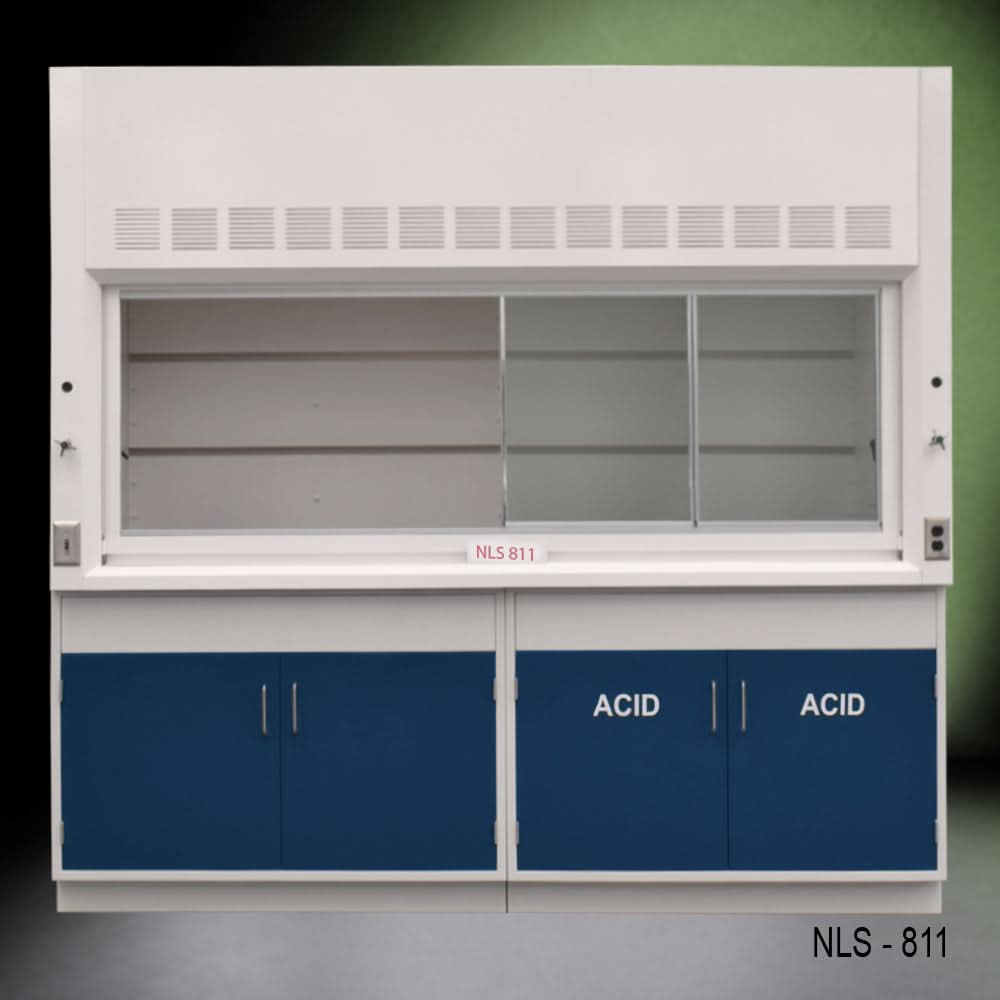 8′ Fisher American Fume Hood w/ Blue Acid Cabinets