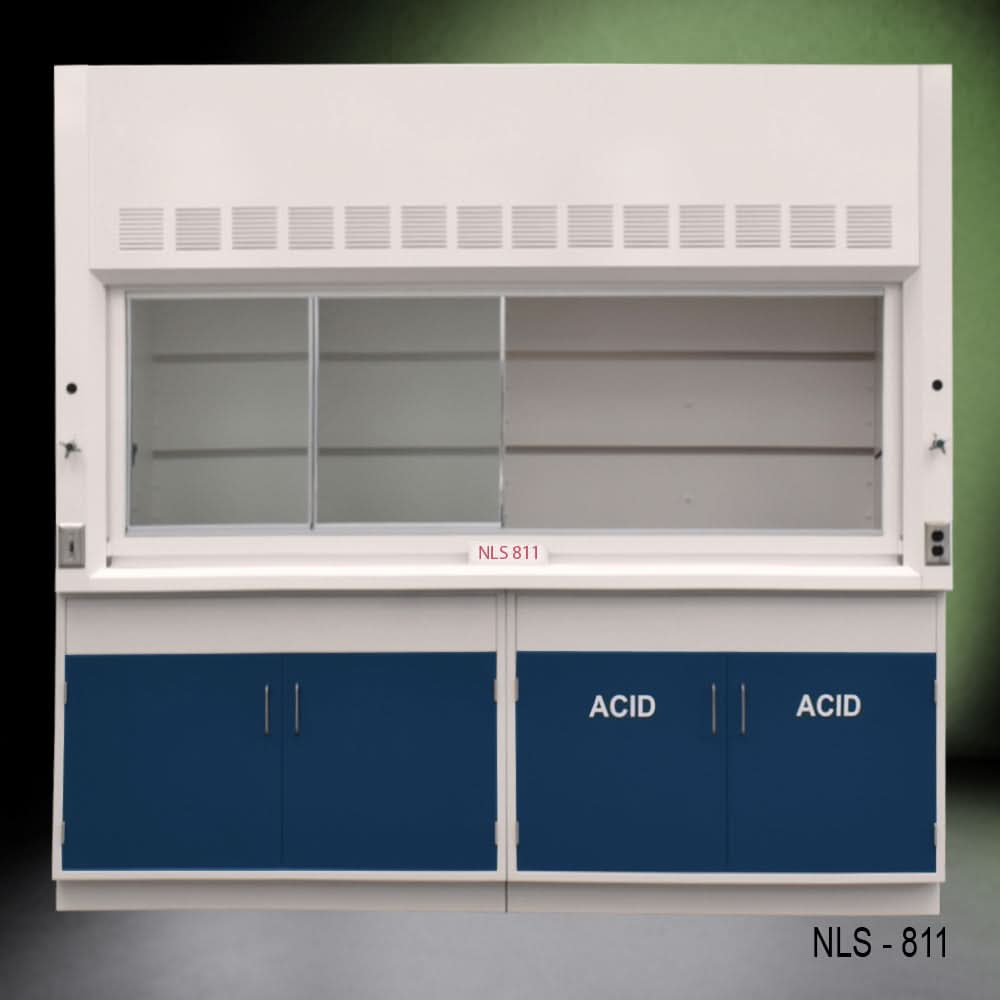 8′ Fisher American Fume Hood w/ Blue Acid Cabinets