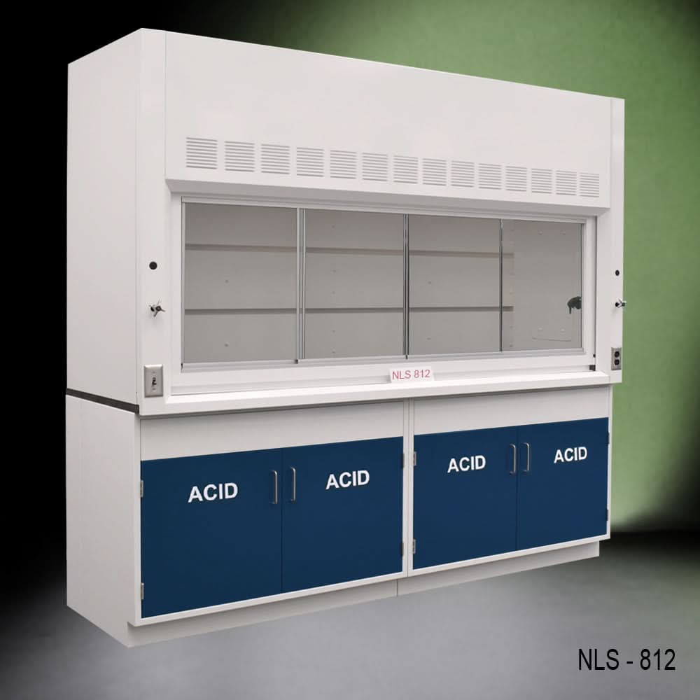 8′ Fisher American Fume Hood w/ Blue ACID Storage Cabinets