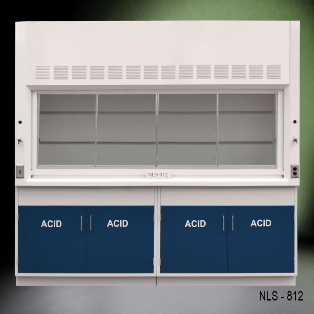 8′ Fisher American Fume Hood w/ Blue ACID Storage Cabinets
