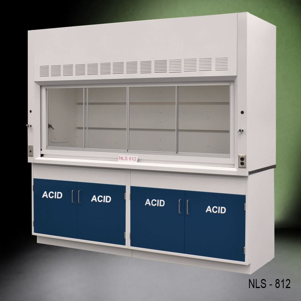 8′ Fisher American Fume Hood w/ Blue ACID Storage Cabinets