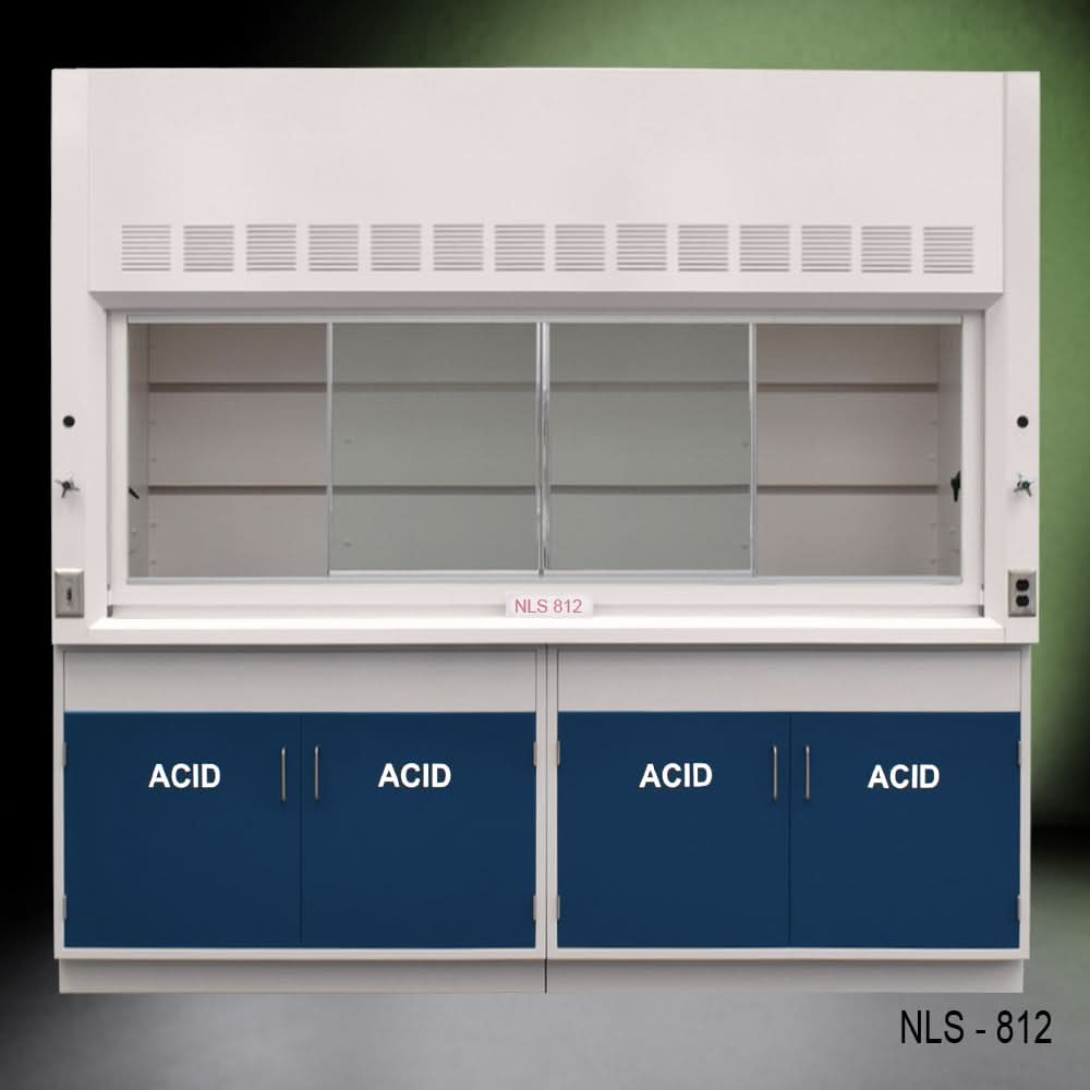 8′ Fisher American Fume Hood w/ Blue ACID Storage Cabinets