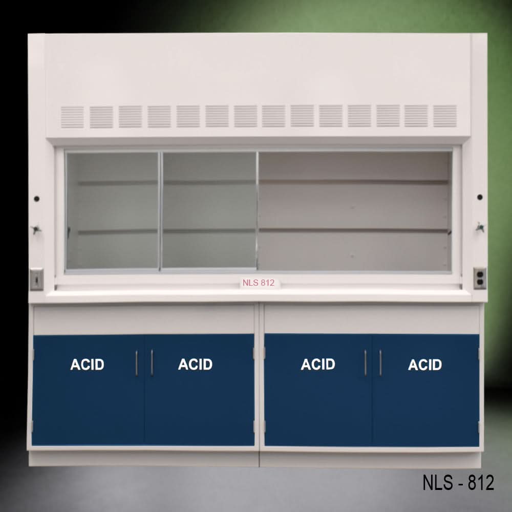 8′ Fisher American Fume Hood w/ Blue ACID Storage Cabinets