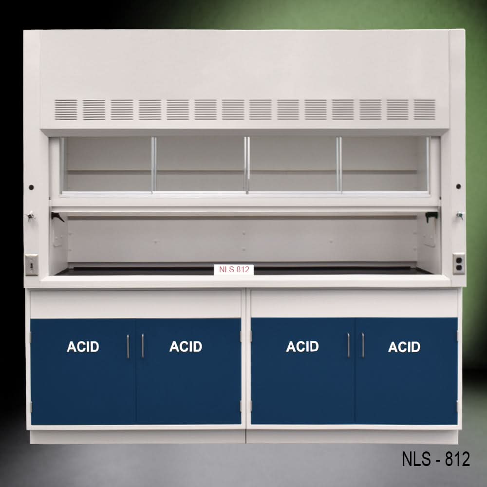8′ Fisher American Fume Hood w/ Blue ACID Storage Cabinets