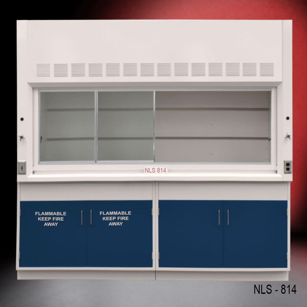 8′ Fisher American Fume Hood w/ Blue Flammable & General Storage Cabinets