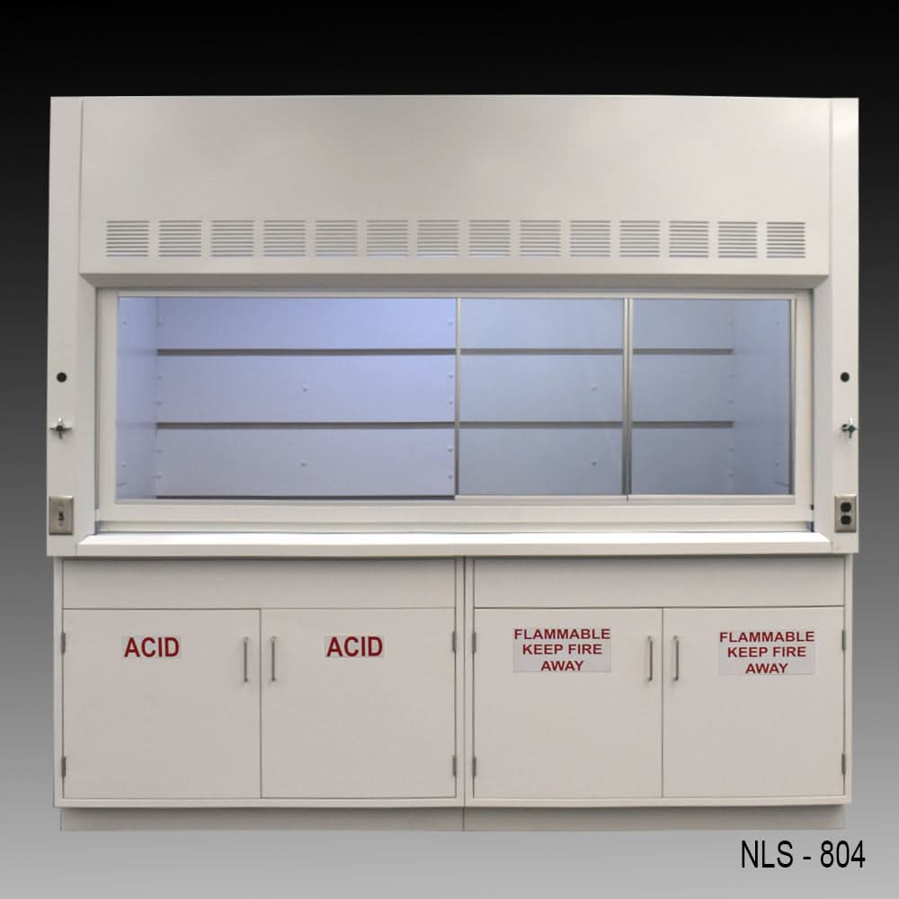 8′ Fisher American Fume Hood w/ Acid & Flammable Cabinets