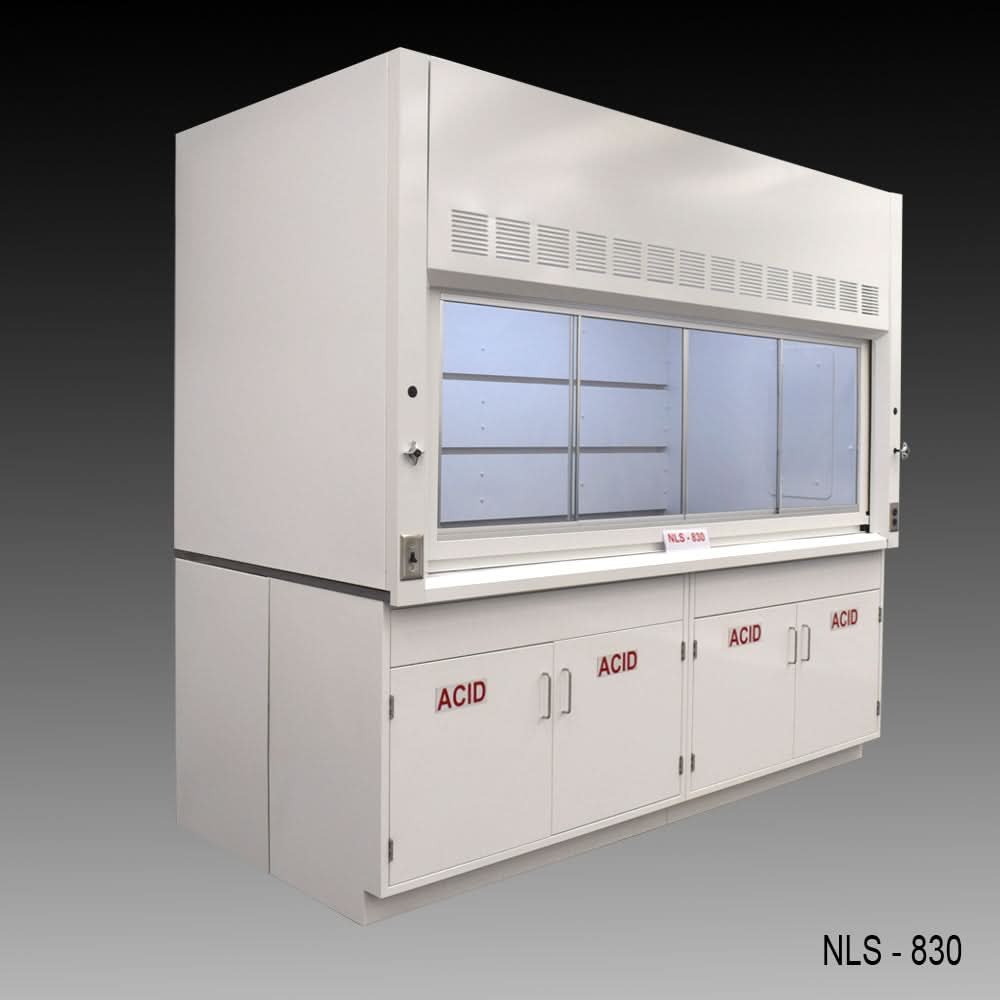 8′ x 4′ Fisher American Fume Hood w Acid Cabinets