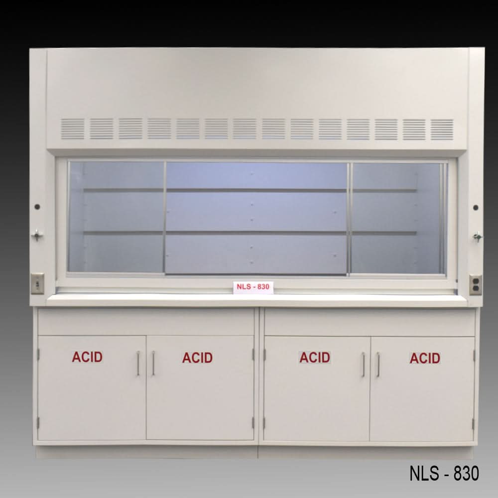 8′ x 4′ Fisher American Fume Hood w Acid Cabinets