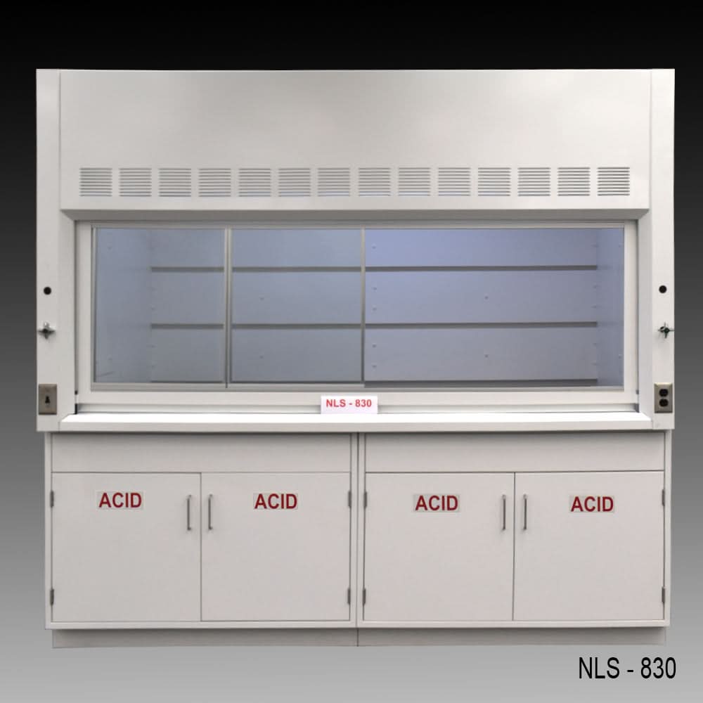 8′ x 4′ Fisher American Fume Hood w Acid Cabinets