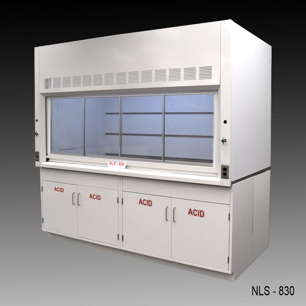 8′ x 4′ Fisher American Fume Hood w Acid Cabinets