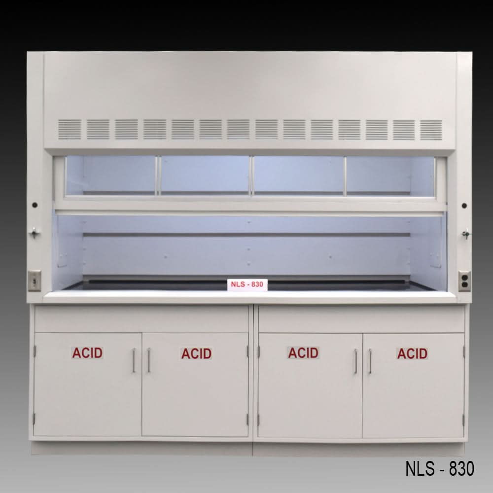 8′ x 4′ Fisher American Fume Hood w Acid Cabinets