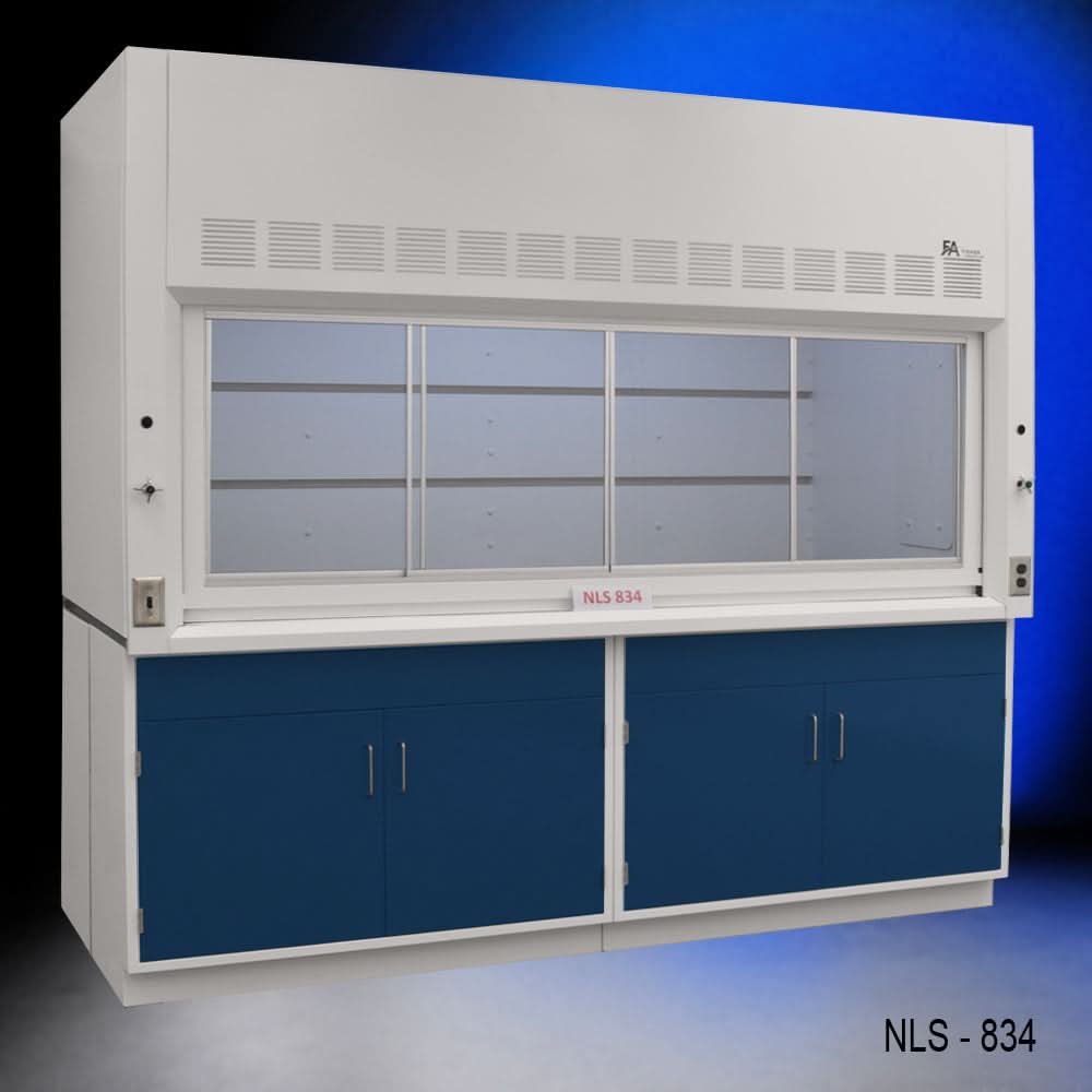 8′ x 4′ Fisher American Fume Hood w/ Blue Cabinets