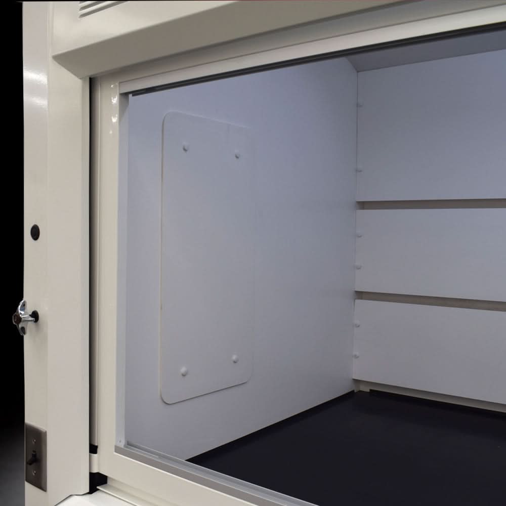 8′ x 4′ Fisher American Fume Hood w/ Blue Acid & General Cabinets