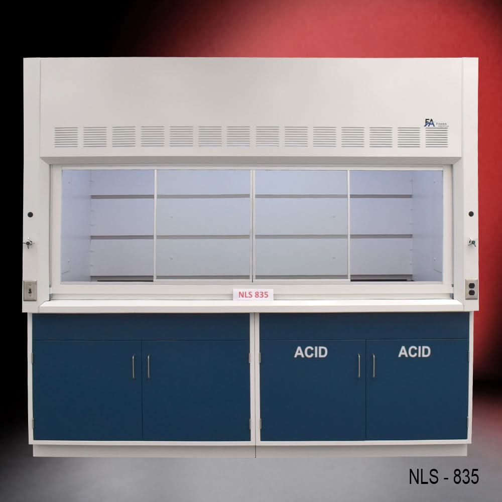 8′ x 4′ Fisher American Fume Hood w/ Blue Acid & General Cabinets