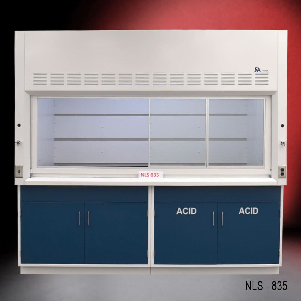 8′ x 4′ Fisher American Fume Hood w/ Blue Acid & General Cabinets
