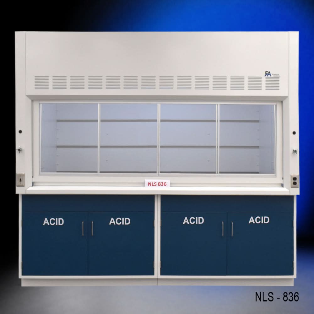 8′ x 4′ Fisher American Fume Hood w/ Blue Acid Cabinets